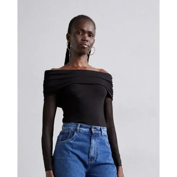 NWT The Kooples Black Over the Shoulder Jersey Top